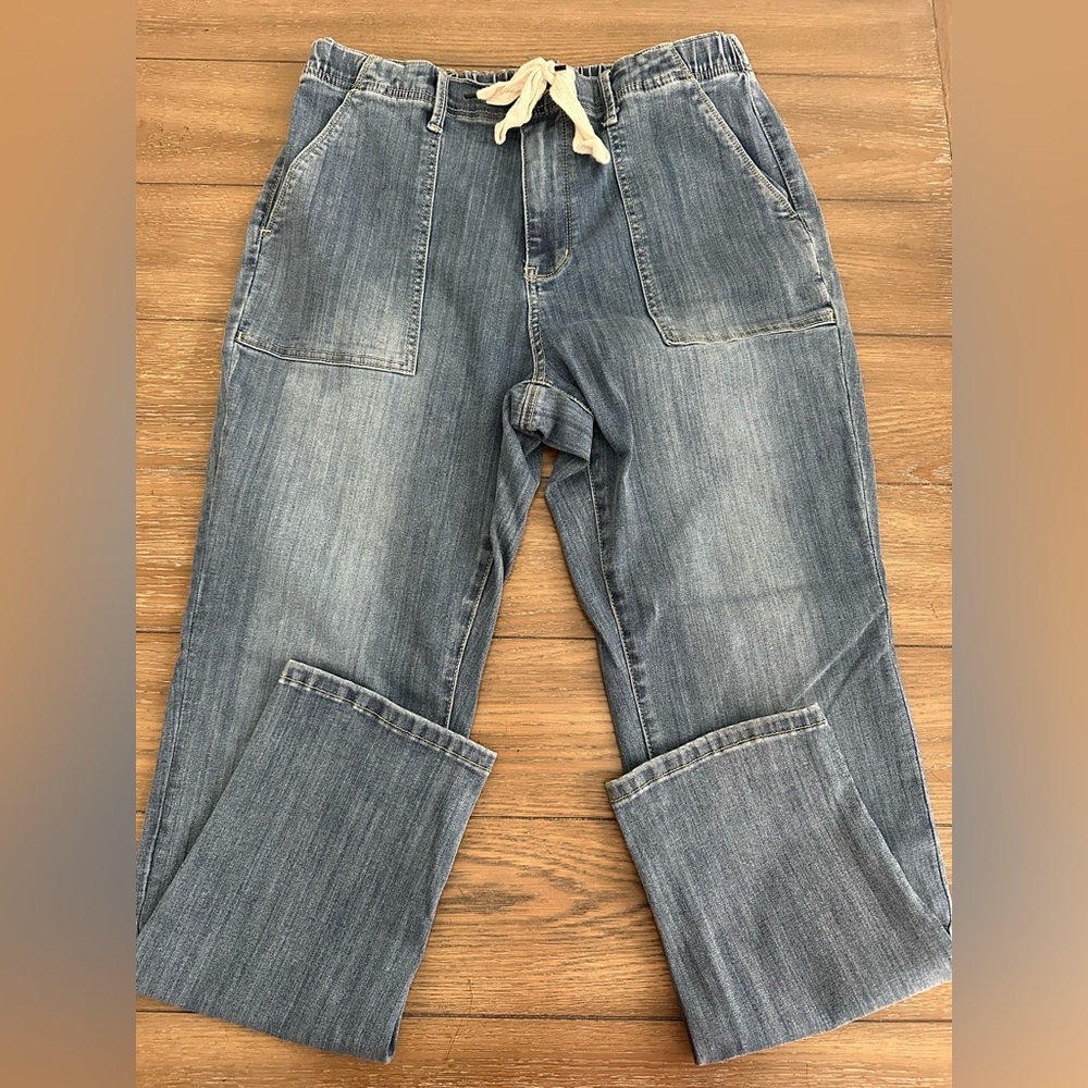 Women's Elastic Waist Denim Jeans - Blue - Picture 2 of 5